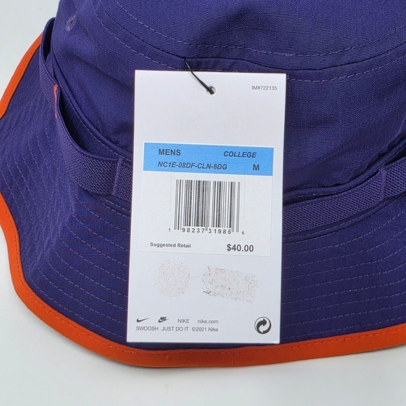 Nike Clemson Tigers Dri-Fit Purple Apex Boonie Bucket Hat/Cap Men's Size Medium - Picture 6 of 9
